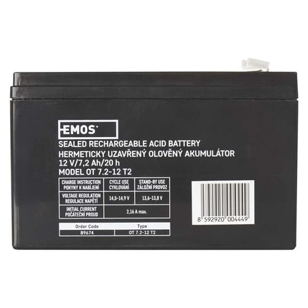 Akumulator AGM bezobsługowy, 12 V, 7,2 Ah, 151 × 65 × 94 mm, 2,2 kg, EMOS B9674
