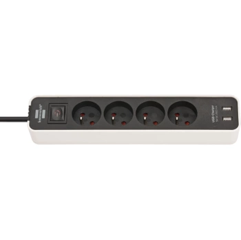 Listwa zasilająca 4 gniazda + 2× USB, przewód 1,5 m, 16 A, czarno-biała, Brennenstuhl Ecolor