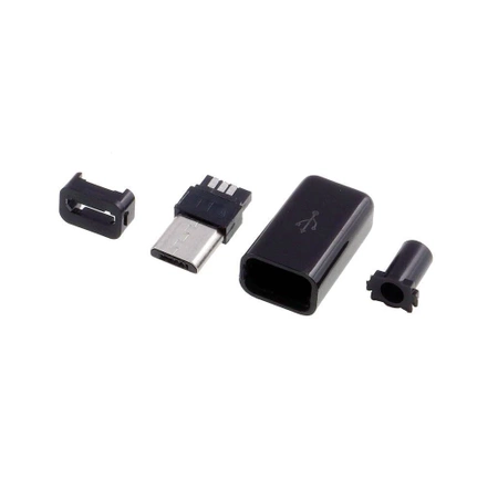 Wtyk micro USB B, do montażu na przewodzie, czarny