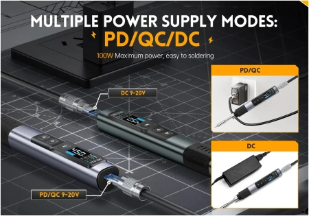 Inteligentna lutownica kolbowa 100W - 6 grotów + zasilacz + akcesoria - FNIRSI® HS-02A w wersji BOX