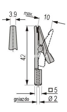 Krokodylek izolowany, rozwarcie 9.7mm, gniazdo 2mm, zielony