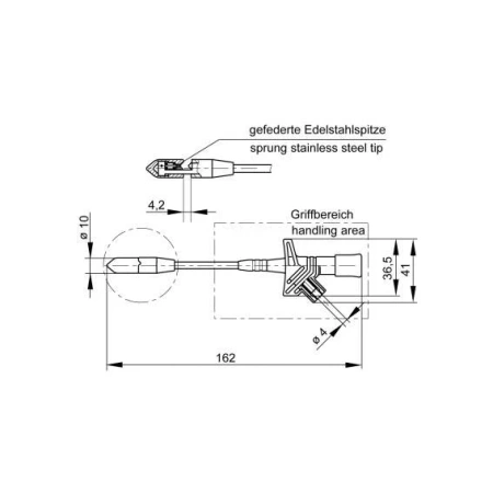 Chwytak igiełkowy 162mm z gniazdem 4mm, czerwony
