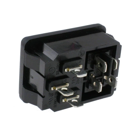 Gniazdo zasilania IEC męskie z włącznikiem, zatrzaski, SS-120