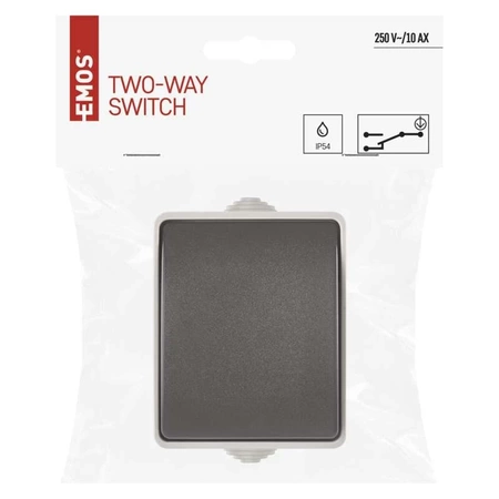 Włącznik schodowy, natynkowy, IP54, czarny, 10 A, EMOS A1398