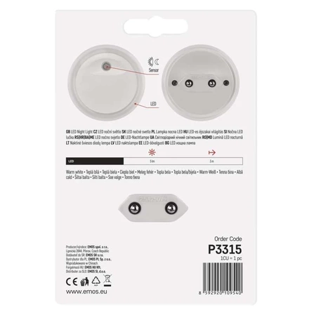 Lampka nocna LED z czujnikiem do gniazdka 230V, EMOS P3315
