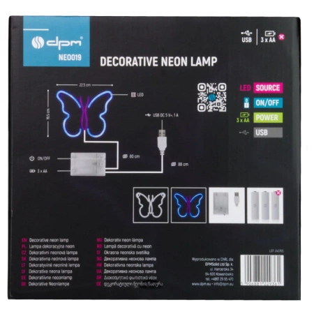 Neon LED "motyl", dekoracja LED 22,5x19,5cm zasilanie z baterii lub USB