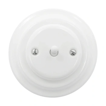 Włącznik dzwonkowy dźwigniowy ceramiczny, okrągły z ramką, podtynkowy biały Ceramic Loft