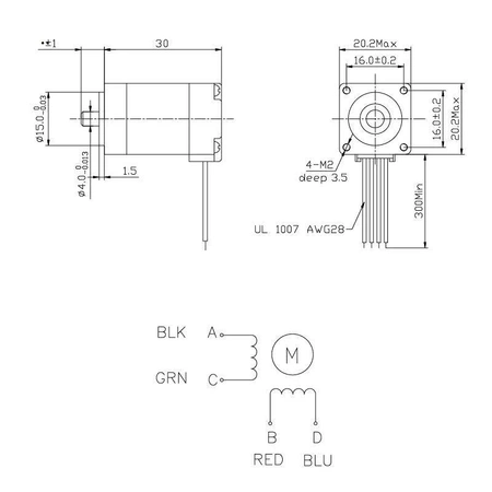 Silnik krokowy 0.6A, 6.5om, 200 krok/obr, bipolarny 4 przewody