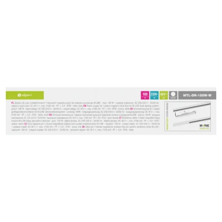 Zasilacz do szynoprzewodów magnetycznych 100W 48V DC biały M-LINE