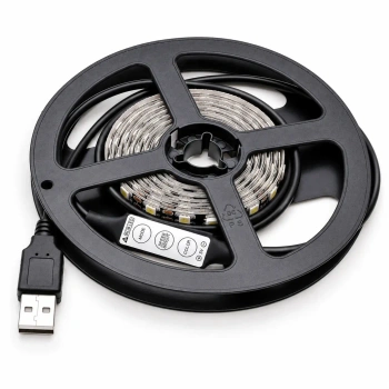 Taśma LED RGB USB 5 V, 2 m, 40 diod SMD5050, ze sterownikiem 3-przyciskowym, IP33