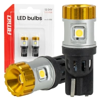 Żarówki LED W5W T10 CANBUS 12/24 V, 4 × SMD 3030 + 1 × SMD 3020, światło białe, 2 szt. - AMiO 04990