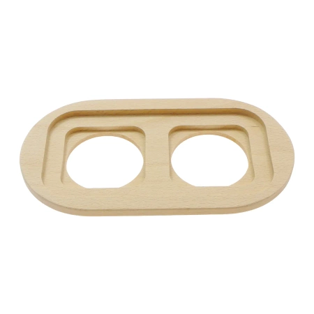 2x Gniazdo elektryczne okrągłe czarne z ramką podwójną jasne drewno, montaż podtynkowy, Ceramic Loft