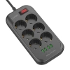 Listwa zasilająca 6 gniazd + 4x USB, 10A, 2m, czarny z włącznikiem, LDNIO SE6403