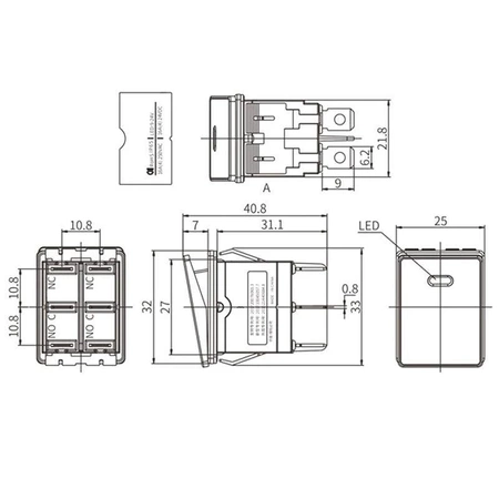 Przełącznik ON-ON podwójny, 16A/250V, czerwony, RS2822GR