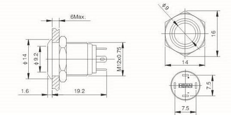 Przycisk wandaloodporny PBW-12BPW POWER, monostabilny 2A 250V klawisz płaski podśw zielone