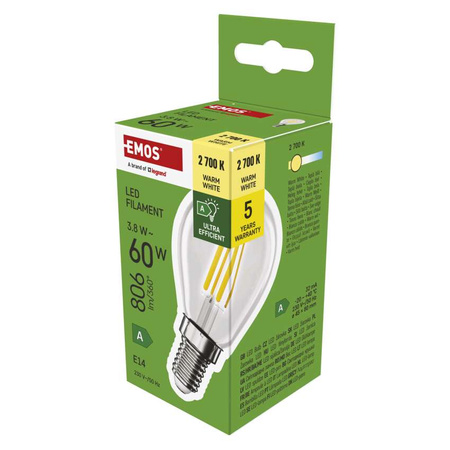 Żarówka LED E14 3.8W = 60W 806lm ciepła biel, Filament Mini Globe A CLASS EMOS ZF1A42