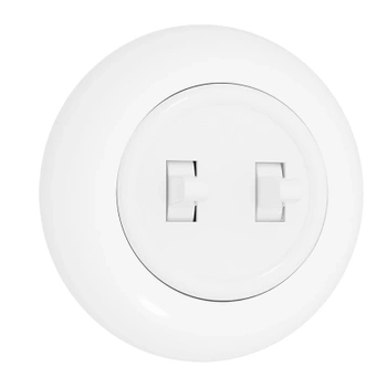 Włącznik światła schodowy podwójny z ramką, montaż podtynkowy, kolor biały Retro Vintage Loft