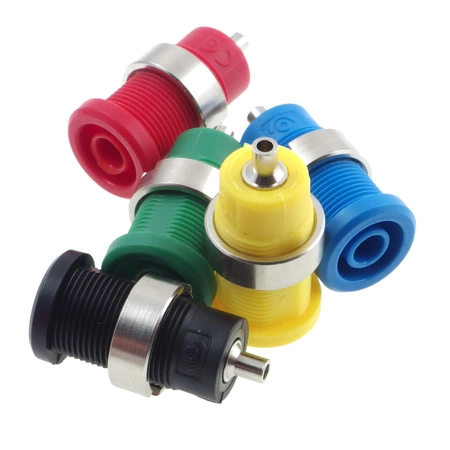 Gniazdo bezpieczne 4mm lutowane tuleja 25A czerwone