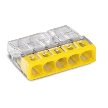 Szybkozłączka WAGO 2273-205 wciskana na 5 przewodów, tylko drut 0,5-2,5mm², 24A 450V, żółta