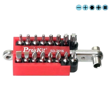 Zestaw bitów 16szt z mini kluczem grzechotką, Proskit SD-2616