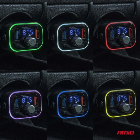 Transmiter FM 2xUSB-A + USB C + microSD, AMIO-04652