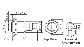 Przycisk wandaloodporny 16mm płaski stalowy W16H11
