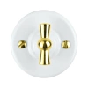 Włącznik schodowy obrotowy okrągły biały ze złotym pokrętłem ceramiczny natynkowy - Ceramic Classic Loft