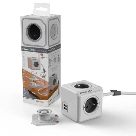 Przedłużacz PowerCube Extended USB 1.5m, rozgałęźnik 4 gniazda + 2x USB, czerwony