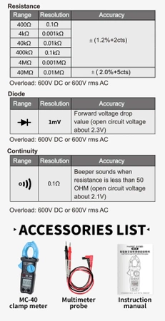 Multimetr cęgowy AC 600A True RMS FNIRSI MC40