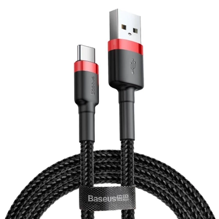 Kabel USB do USB-C 1m, szybkie ładowanie QC3.0 3A, nylonowy oplot, czarno-czerwony Baseus
