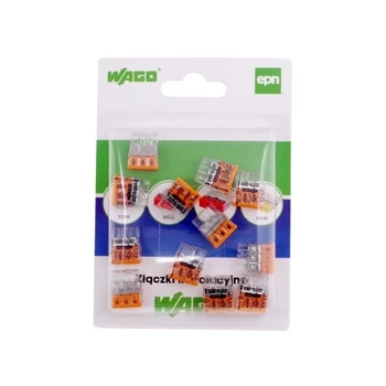 Szybkozłączka WAGO 2273-203 wciskana na 3 przewody, tylko drut 0,5-2,5mm², 24A 450V, blister 12 szt.