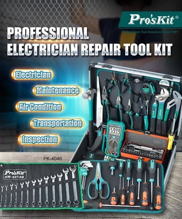 Profesjonalny zestaw narzędzi warsztatowych Proskit PK-4046BM z miernikiem uniwersalnym TrueRMS