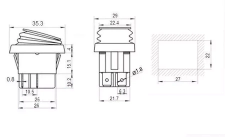 Włącznik ON-OFF KCD4-R 16A 250V podwójny IP65 czerwony