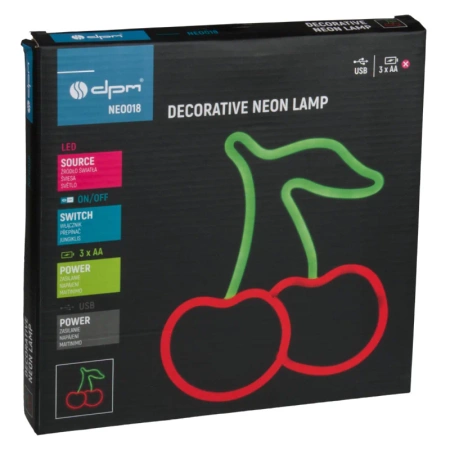Neon LED "czereśnia", dekoracja LED 19x22,5cm zasilanie z baterii lub USB
