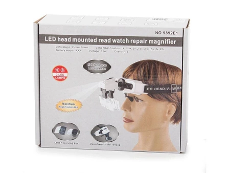 Lupa nagłowna LED czołowa, okulary 28x. Model 9892E1