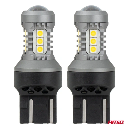 Żarówki LED W21/5W 7443 dwufunkcyjne bez CANBUS 12/24 V, 15 diod SMD 3030, białe, 2 szt. - AMiO 04998