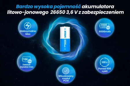 Akumulator Xtar 26650 3,6V Li-ion 6000mAh z zabezpieczeniem
