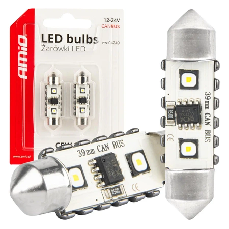 Żarówka samochodowa LED CANBUS Festoon C5W 39mm 12V / 24V AMIO-04249, 2szt