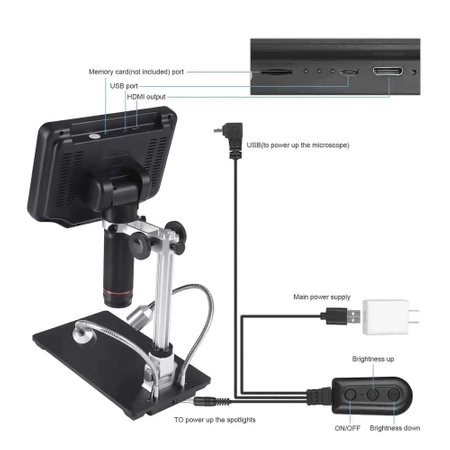 Mikroskop HDMI do lutowania SMD, serwisu elektroniki i kontroli PCB, ekran 7″ – Andonstar AD407