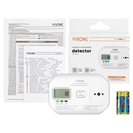 Czujnik czadu / tlenku węgla VIRONE DC-9 - LCD, 2xAA, sensor 10 lat