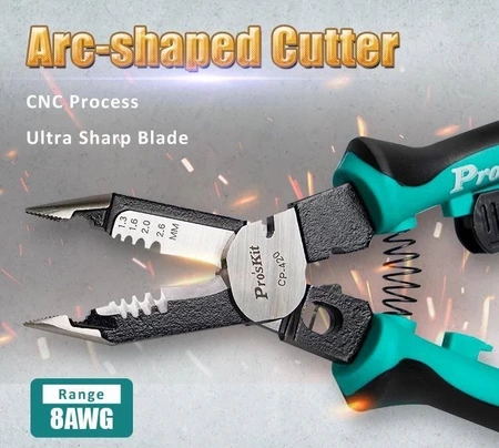 Szczypce wielofunkcyjne: (obcinaczki, ściągacz izol., Zaciskarka) CP-420 Proskit