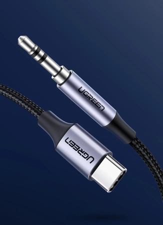 Kabel USB-C do jack 3,5 mm AUX, 1 m, nylonowy oplot, UGREEN