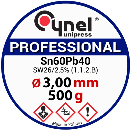 Cyna lutownicza z topnikiem SW26 - 3mm - spoiwo Sn60Pb40 Cynel 500g