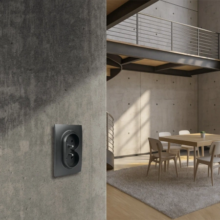 Gniazdo elektryczne podwójne z ramką, montaż podtynkowy, kolor czarny OVAL Electromalt OVA1029B