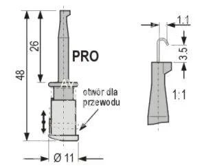 Chwytak haczykowy miniaturowy klips 48mm, lutowany, czarny