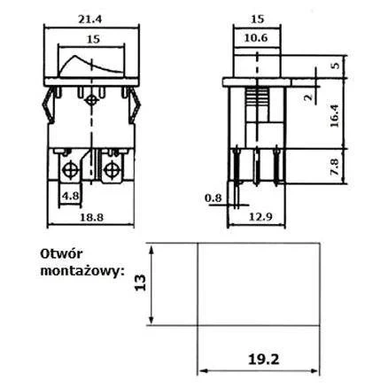 Włącznik ON-OFF klawiszowy 12Vdc pomarańczowy, podświetlany, DPST 4P