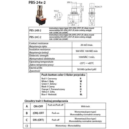 Przycisk PBS-24B-4 SPST 2P kątowy monostabilny zwierny OFF-(ON) FOOTSWITCH