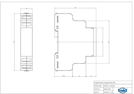 Obudowa modułowa na szynę DIN ZD1001J-C, 90 × 18 × 65 mm, ABS, szara, Kradex