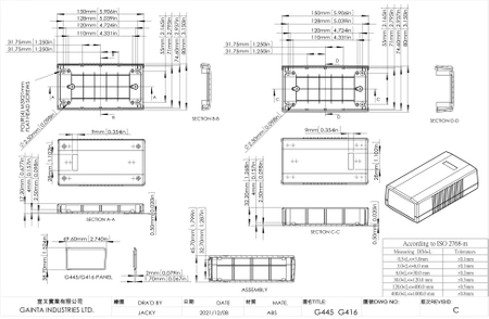 Obudowa 150x80, h=45mm ABS UL94V0, z panelem, G445