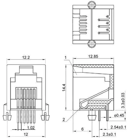 Gniazdo RJ 6P4, mini do druku